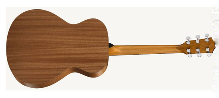Guitar Taylor Academy 12 có mặt sau và hông đàn được làm bằng các lớp gỗ sapele