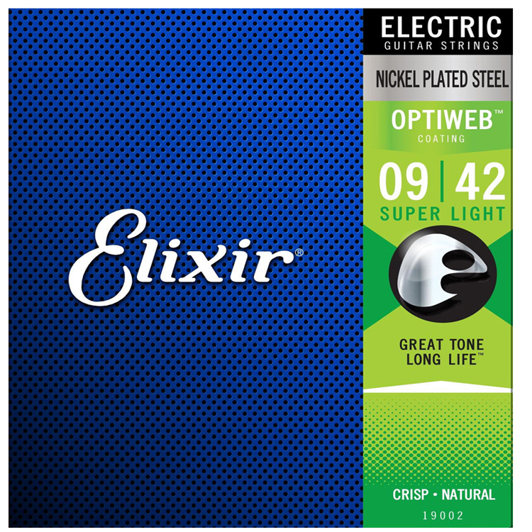 Dây đàn Guitar điện Elixir 19002 Nickel Plated OPTIWEB™ Super Light (.009-.042) được làm từ Nickel với phủ Optiweb cho âm thanh sáng sắc nét và tự nhiên như chơi với dây không phủ.