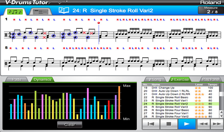 Một trong nhưng tính năng tuyệt vời ở Roland DT -1 V-Drums Tutor là khả năng đánh giá nhịp chơi của bạn